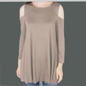 Cupio Tunic Cold Shoulder Jersey Knit Tan Sweatshirt Slouchy Swing M